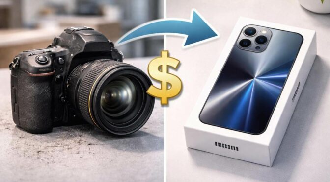 台中舊機換新機展示：單眼相機換購 iPhone / Trading in DSLR camera for new iPhone in Taichung.